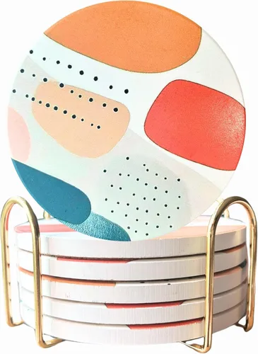 Miniatura 16 de Juego de 6 posavasos absorbentes de cerámica con soporte, posavasos de mármol para mesa de café, posavasos absorbentes de agua (porcelana)