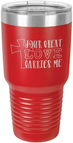 Miniatura 14 de Taza de viaje de acero con recubrimiento de polvo grabado con láser, con grabado de 30 oz con texto en inglés "Your Love Carries" y texto "Mis