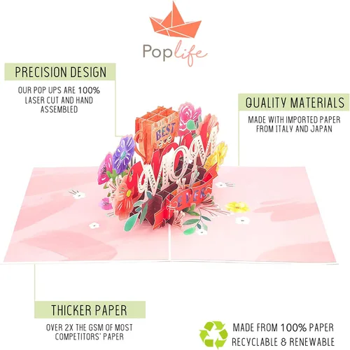 Miniatura 6 de PopLife Tarjeta desplegable 3D con texto en inglés "Best Mom Ever", tarjeta para el día de la madre, cumpleaños floral, felicitaciones, mejora