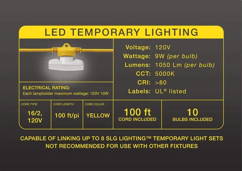 Miniatura 3 de Cadena de luces LED de construcción de 100 pies, 90 W, 10500 lúmenes, cadena de luces LED de grado industrial con 10 bombillas, 5000 K súper