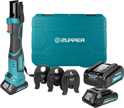 Kit de herramienta de presión pro ZUPPER Mini Pro con 3 mordazas de presión pro de cobre de 1/2", 3/4", 1", motor sin escobillas, 2 piezas de