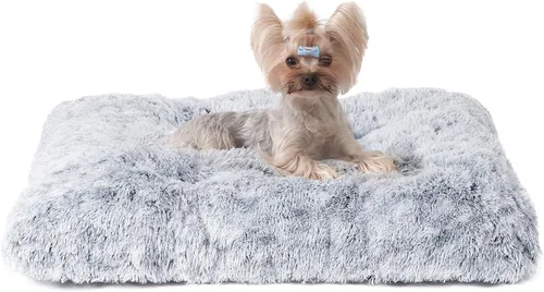 EHEYCIGA Cama Mullida para Jaula de Perros Pequeños, Almohadilla de Jaula de Piel Sintética de Felpa, Cama Calmante Anti Ansiedad para Perros Gris