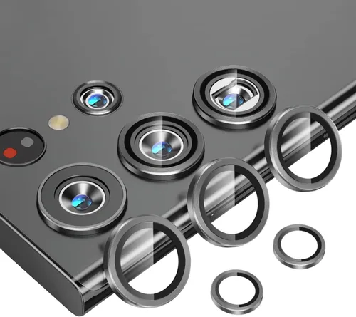 Miniatura 9 de Bling - Protector de lente de cámara para Samsung Galaxy S22 Ultra solamente, cubierta de anillo de lente de ajuste completo con película de Negro