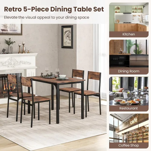Miniatura 7 de Tangkula Juego de 4 mesas de comedor para 4, juego de mesa y sillas de cocina retro para 4, marco de metal, mesa y sillas que ahorran espacio, juego