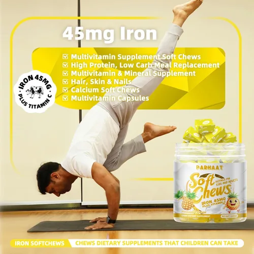Miniatura 7 de Suplemento masticable suave de hierro con vitamina C Sabor a piña Sin gluten Suplemento de hierro para mujeres, hombres y niños 60