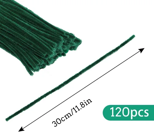 Miniatura 2 de 120 tallos de felpilla de color verde oscuro, tallos de chenilla, limpiadores de tuberías largos para manualidades, limpiadores de tuberías