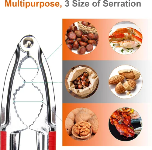 Miniatura 4 de Cascanueces, 8 piezas de cascanueces multiusos de acero inoxidable para mariscos y pecanas, herramientas para agrietar nueces con mango Rojo
