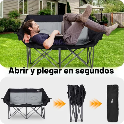 Miniatura 4 de Bolosy Silla de Camping para 2 Personas Silla de Camping Loveseat Silla de Camping Doble Plegable Extra Grande Silla de Camping Resistente Silla
