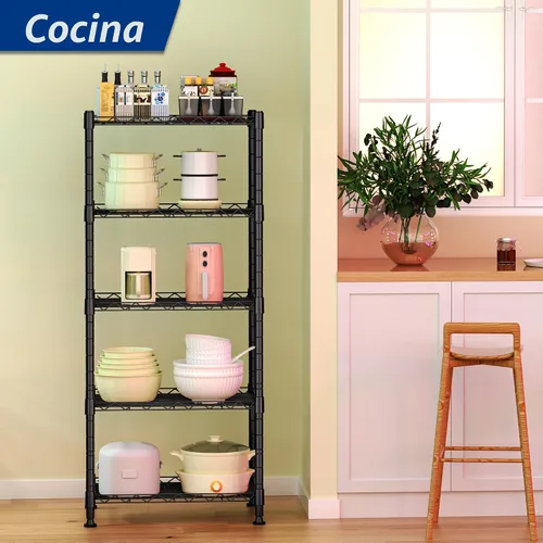 Miniatura 2 de REGILLER Estantería de Almacenamiento de Metal de 5 Niveles con Estantes Ajustables, Unidades de Estantería de Pie para Lavandería, Baño, Cocina