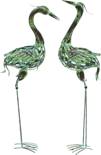 Deco 79 Escultura decorativa de grúa de metal para jardín para interiores y exteriores, juego de 2 esculturas para exteriores de 40 pulgadas, 38