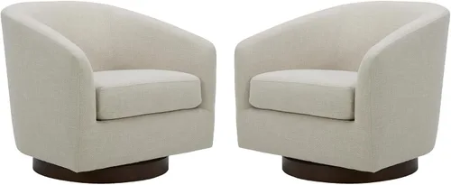 Miniatura 25 de CHITA - Silla decorativa giratoria con diseño de barril tapizada, certificada FSC, para sala de estar, completamente ensamblada, beige lino Lino