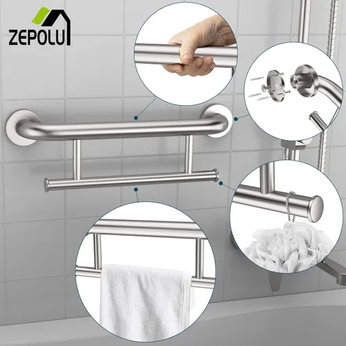 Miniatura 3 de Toallero de níquel cepillado con barra de agarre, mango de soporte equilibrado de seguridad de acero inoxidable de 17 pulgadas, toallero
