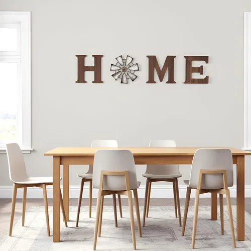 Miniatura 5 de Mkono Decoración de Pared Estilo Granja Letrero de Madera para el Hogar con Molino de Viento de Metal para Letras Colgantes Rústicas Letreros