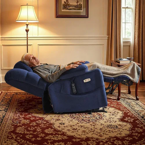 Miniatura 2 de MCombo Silla reclinable eléctrica grande de triple motor con masaje y doble calefacción, reposacabezas ajustable para personas mayores altas, tela