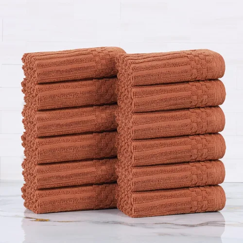 Miniatura 19 de Superior Juego de 6 toallas de algodón sólido y acanalado, toallas de cara de 13 x 13 pulgadas, toallas de mano de 16 x 28 pulgadas, toallas de baño