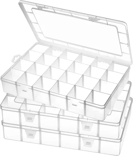 Miniatura 11 de Gbivbe Caja Organizadora de Plástico Grande con 24 Ranuras, Caja de Almacenamiento Ajustable con Divisores, Caja Transparente para Joyería, Negro-1