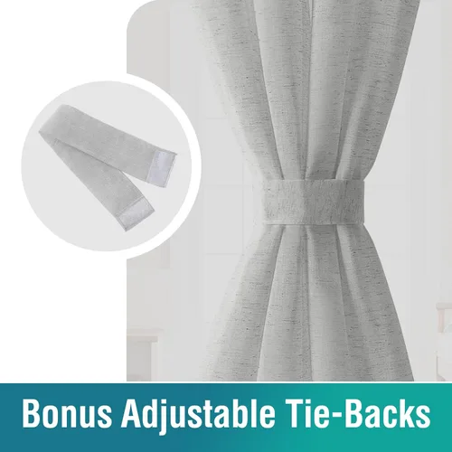 Miniatura 4 de Turquoize Elegantes cortinas de lino para puerta francesa, paneles de cortina de filtrado de luz, panel de lino con bolsillo para barra, panel