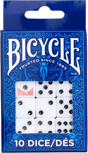 Miniatura 2 de Bicycle Juego de Dados, Dados D6 de Seis Caras, Dado de Juego Estándar Clásico Blanco y Negro, 10 Unidades, 16 mm