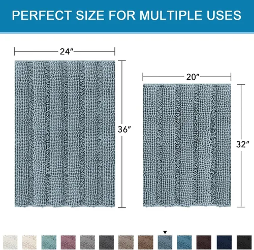 Miniatura 183 de H.VERSAILTEX Alfombras de baño para cuarto de baño, antideslizantes, tapetes de baño extragruesos, de felpilla, a rayas, alfombra de 20" x 32