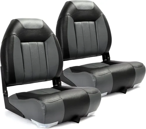 P1 Premium Marine Asiento plegable para barco con respaldo alto, tornillos de acero inoxidable incluidos B6-Carbón/Negro (2 asientos)
