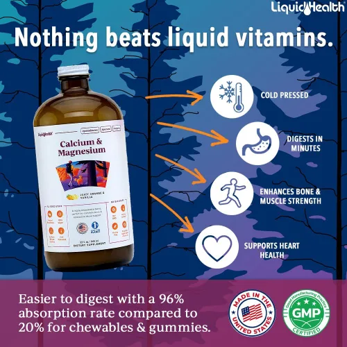 Miniatura 2 de LIQUIDHEALTH Suplemento vitamínico líquido de calcio y magnesio para adultos, hueso, articulación, músculo, apoyo del tejido conectivo, salud