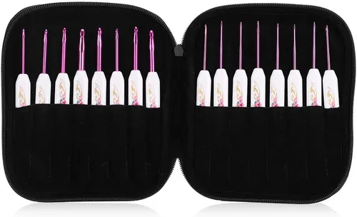 Zerodis Kit de ganchos de ganchillo con estuche, herramienta de tejer de bricolaje, gancho de ganchillo, juego de agujas de tejer de aluminio, juego