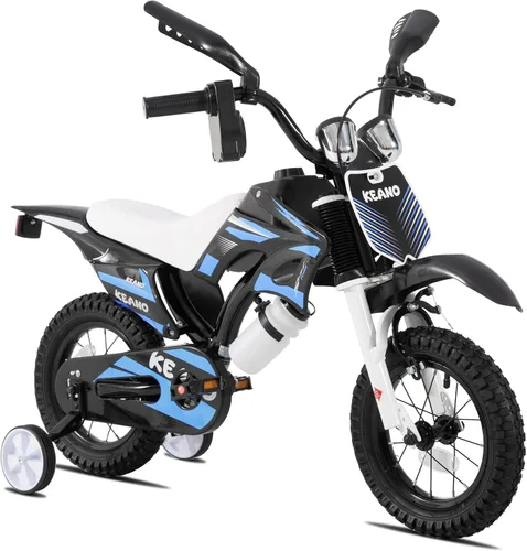 Miniatura 13 de KEANO - Bicicleta estilo motocross para niños y niñas de 12 y 16 pulgadas, con ruedas de entrenamiento y placa numérica, bicicletas para niños de 3
