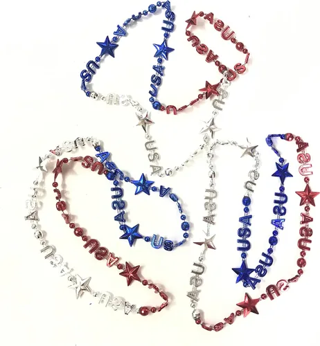 Miniatura 5 de Collares de cuentas del Día de la Independencia del 4 de julio, accesorios rojos, blancos y azules, joyería patriótica para fiestas (12 unidades)