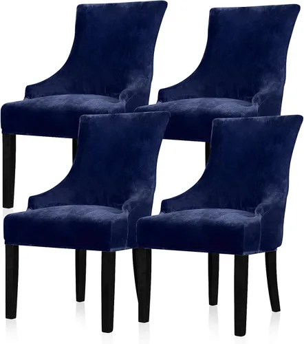 Miniatura 36 de Lellen Funda elástica de terciopelo para silla con respaldo de ala, funda protectora reutilizable para comedor, banquete, decoración del hogar, etc.