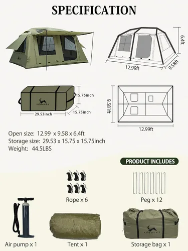 Miniatura 6 de MC TOMOUNT Inflatable Tents for Camping, 6/8/10 Person Large Family Blow Up Camping Tent with Hand Pump, Easy Setup Air Glamping Tent for Outdoor