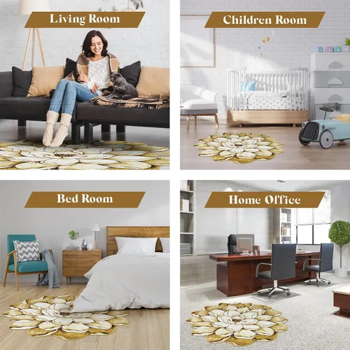 Miniatura 5 de Alfombra redonda de 2 pies con forma de flor, bonita alfombra de felpa con forma de flor, para dormitorio, suelo, sala de estar, alfombra 301 beige