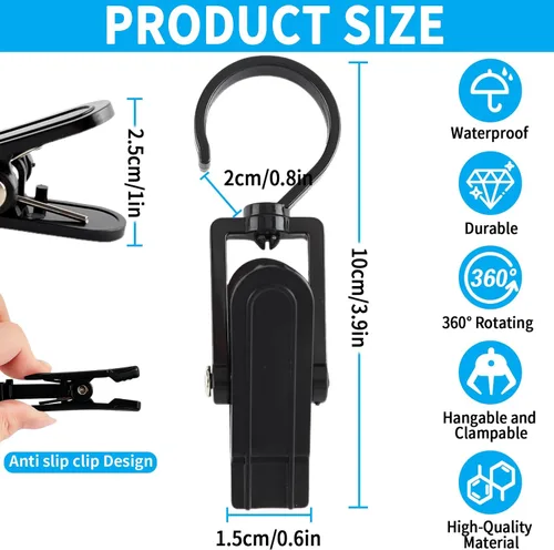 Miniatura 2 de VinBee 20 ganchos de lavandería con clips de plástico superfuerte para el hogar, viajes, ganchos giratorios para colgar en el armario, abrazaderas