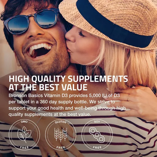Miniatura 4 de Bronson Vitamina D3 5000iu (125mcg) Suministro de 1 año para una función muscular saludable y apoyo inmunológico, sin OMG, 360 tabletas