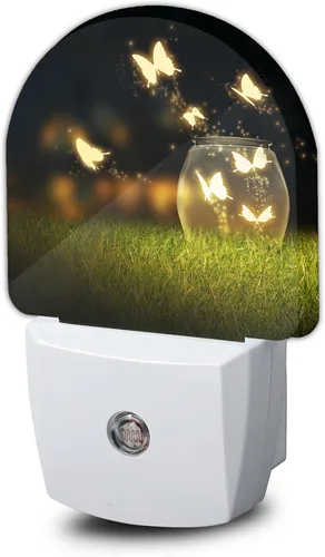 Miniatura 11 de Luz nocturna de mariposa con flores de lavanda, luces nocturnas enchufables a la pared con sensor de atardecer a amanecer, lámpara para dormitorio