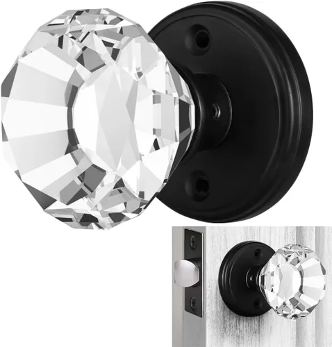 Miniatura 21 de Balin Designs - Perilla de puerta de cristal negro con cerradura, juego de perillas de puerta de vidrio para privacidad interior, manija decorativa
