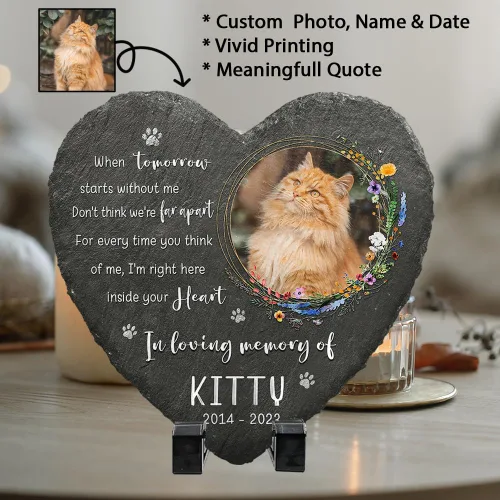 Miniatura 2 de Piedra conmemorativa de corazón con cita significativa, placa personalizada de huella de perro o gato, mantén la memoria en los corazones, regalos