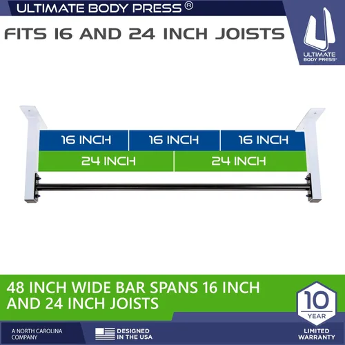 Miniatura 5 de Ceiling Mount Pull Up Bar with 48” Straight Bar and 14” Risers, Fits 16” and 24” Joist by Ultimate Body Press