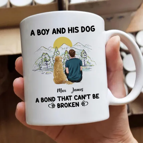 Miniatura 3 de Gossby Taza personalizada con texto en inglés «A Boy and His Dog», regalo personalizado para dueños de perros y hombres con diseño, nombre, razas