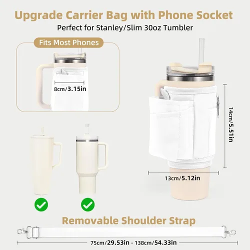 Miniatura 7 de All Day Quencher Carry All for Stanley 40/30 oz Tumbler, Crossbody Bag with Phone Holder & Strap, Water Bottle Carrier Bag