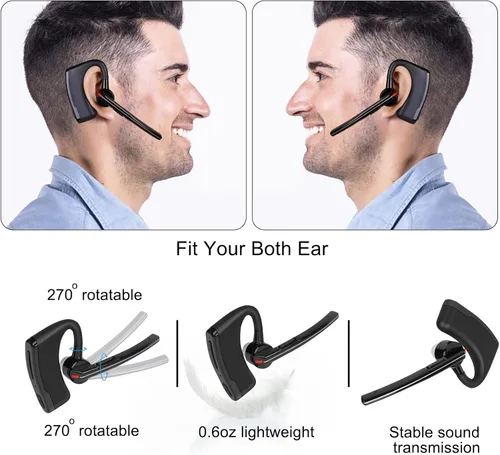 Miniatura 5 de Walkie Talkie - Auriculares Bluetooth con micrófono de cancelación de ruido, auricular inalámbrico de 2 pines con PTT de dedo compatible con radios