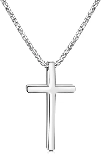 Miniatura 10 de Fiusem Collar con Cruz para Hombre, Collares con Cruz de Hombres en Plata/Oro/Negro con Cadena de Cruz de 2.5mm y Colgante de Cruz de Acero