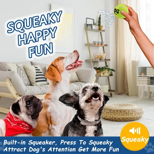 Miniatura 3 de INSUM Pelotas de tenis chirriantes para perros - 12 unidades de 6.35 cm Juguetes para perros duraderos no tóxicos para exteriores con bolsa