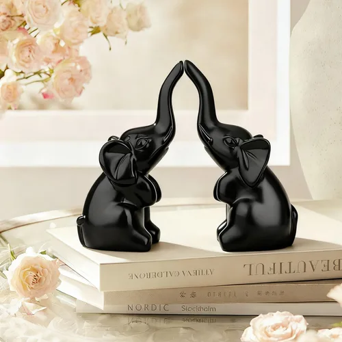 Miniatura 4 de DUQGUHO Mini elefante negro regalos para mujer, estilo moderno, estatua de animal pequeño, 2 piezas de decoración de elefante para estantes