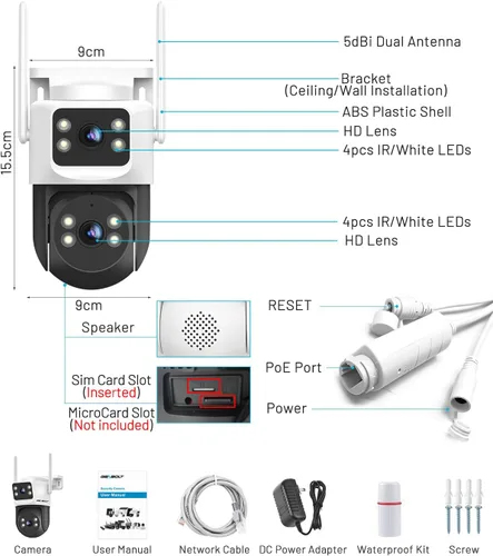Miniatura 8 de GENBOLT Cámara de seguridad celular 4G LTE al aire libre sin WiFi, cámara de vigilancia PoE de doble lente CCTV con tarjeta SIM, grabación 24/7