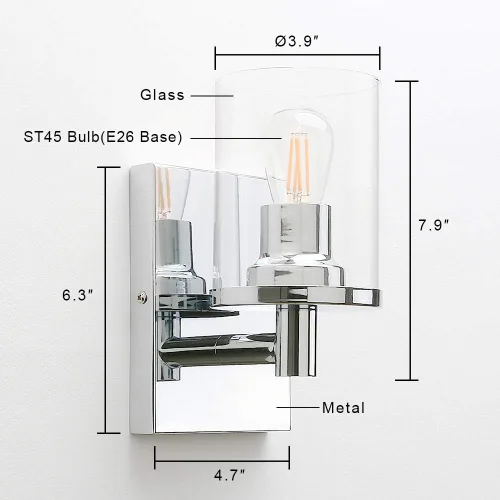 Miniatura 4 de Pathson Juego de 2 apliques de pared cableados, luces de tocador de pared de baño con vidrio transparente y base E26, accesorios de montaje en pared