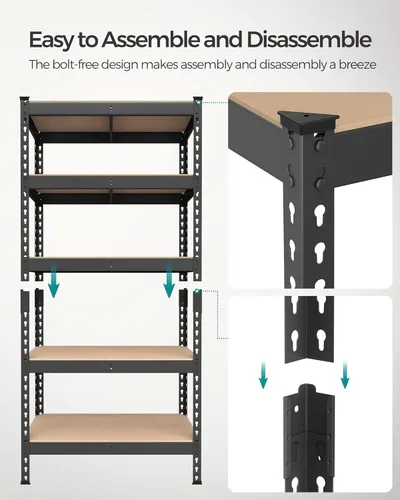 Miniatura 6 de SONGMICS Estantes de almacenamiento de 5 niveles, almacenamiento de garaje, montaje sin tornillos, unidad de estantería ajustable, 11.8 x 29.5 x