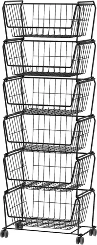 Miniatura 8 de PUSDON Cestas de almacenamiento de metal apilables de 4 niveles, estante antióxido para frutas y verduras, estante de doble uso para cocina, hogar