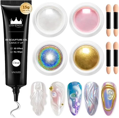 Miniatura 17 de Polvo para Uñas Cromado BISHENGYF -【Efecto de Hadas】Polvo Cromado Dorado para Uñas Aurora Sirena Perla Blanca Rosa Cromado para Uñas, Pigmento