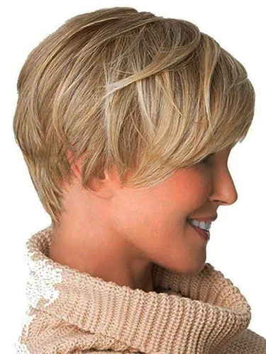 Miniatura 2 de Peluca corta rubia con flequillo, corte Pixie en capas, para mujer, fibra sintética, sin pegamento, esponjosa, aspecto natural