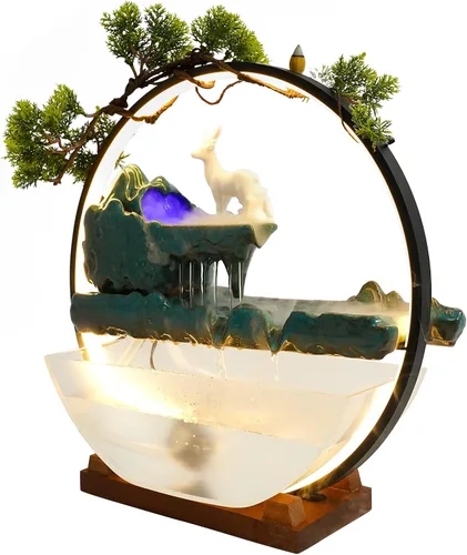 Miniatura 12 de 11.81 pulgadas Fuente de rocalla de mesa para interiores, cascada de bonsái, mini fuente de agua de rocalla con bomba automática y luz LED